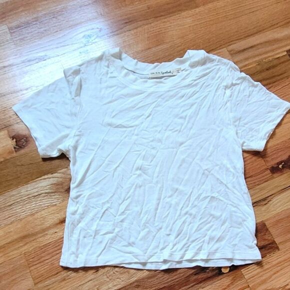 🤸‍♀️3 for 12🤸‍♂️ Live to be Spoiled White Ribbed Crop Top Tee Small - Picture 1 of 2